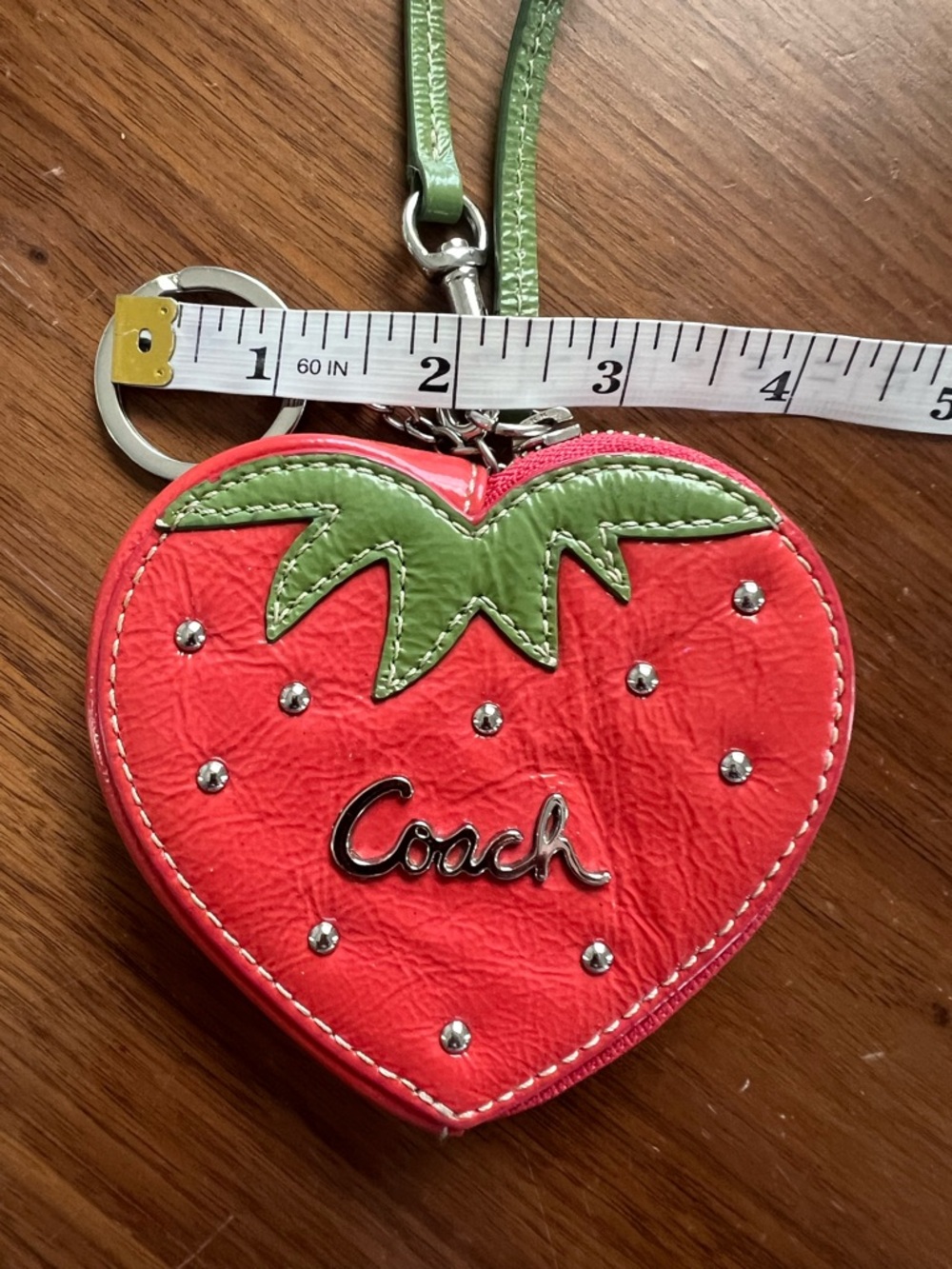 Coach Strawberry Heart Wristlet - Red & Green Key Chain Coin Purse - Picture 7 of 8